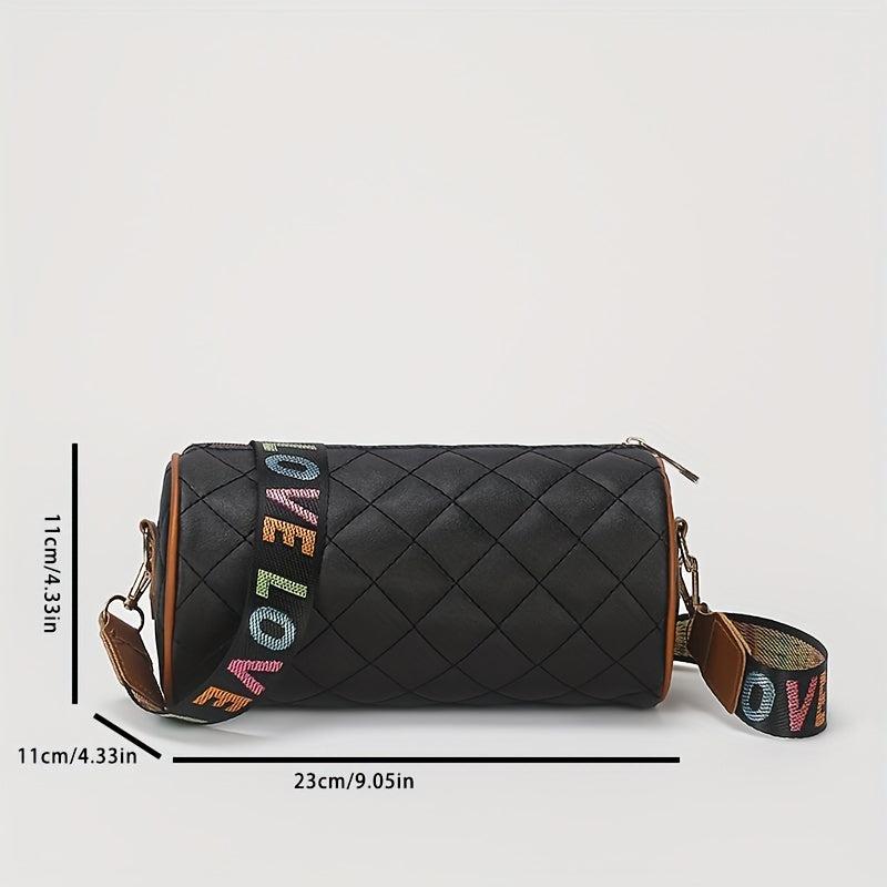 Argyle Pattern Crossbody Bag Love Printed Strap Barrel Bag
