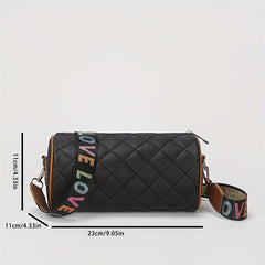 Argyle Pattern Crossbody Bag Love Printed Strap Barrel Bag