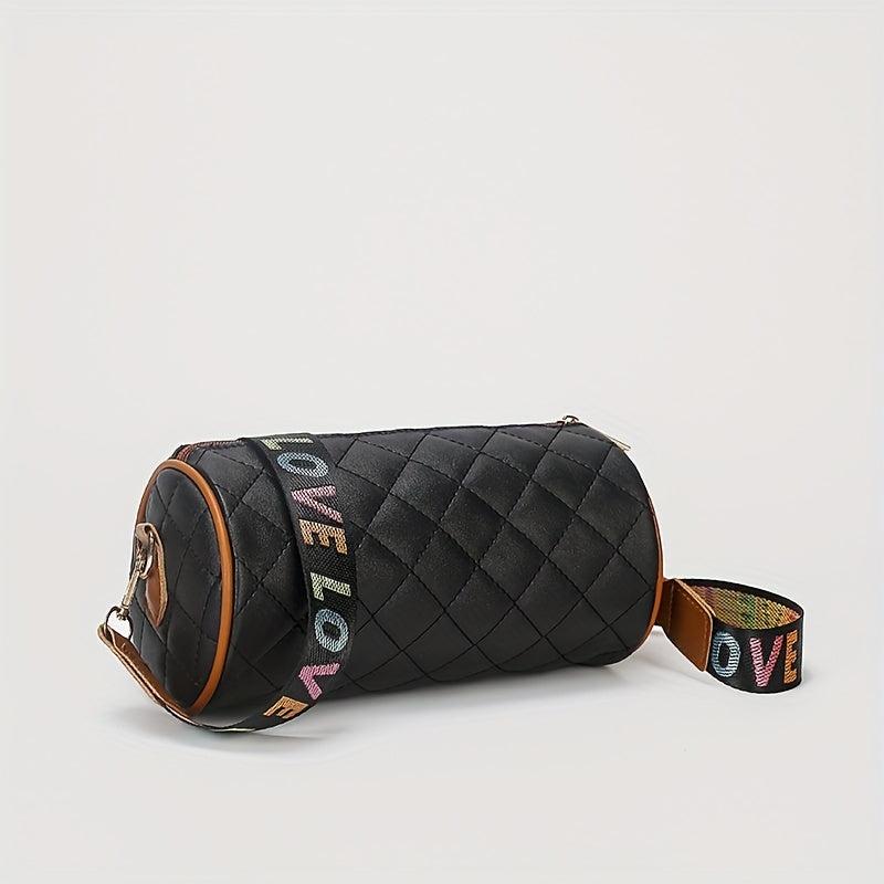 Argyle Pattern Crossbody Bag Love Printed Strap Barrel Bag