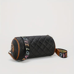 Argyle Pattern Crossbody Bag Love Printed Strap Barrel Bag