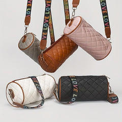 Argyle Pattern Crossbody Bag Love Printed Strap Barrel Bag