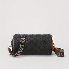 Argyle Pattern Crossbody Bag Love Printed Strap Barrel Bag