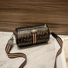 Vintage Print Cylinder Bag PU Leather Crossbody Women's Shoulder Handbag