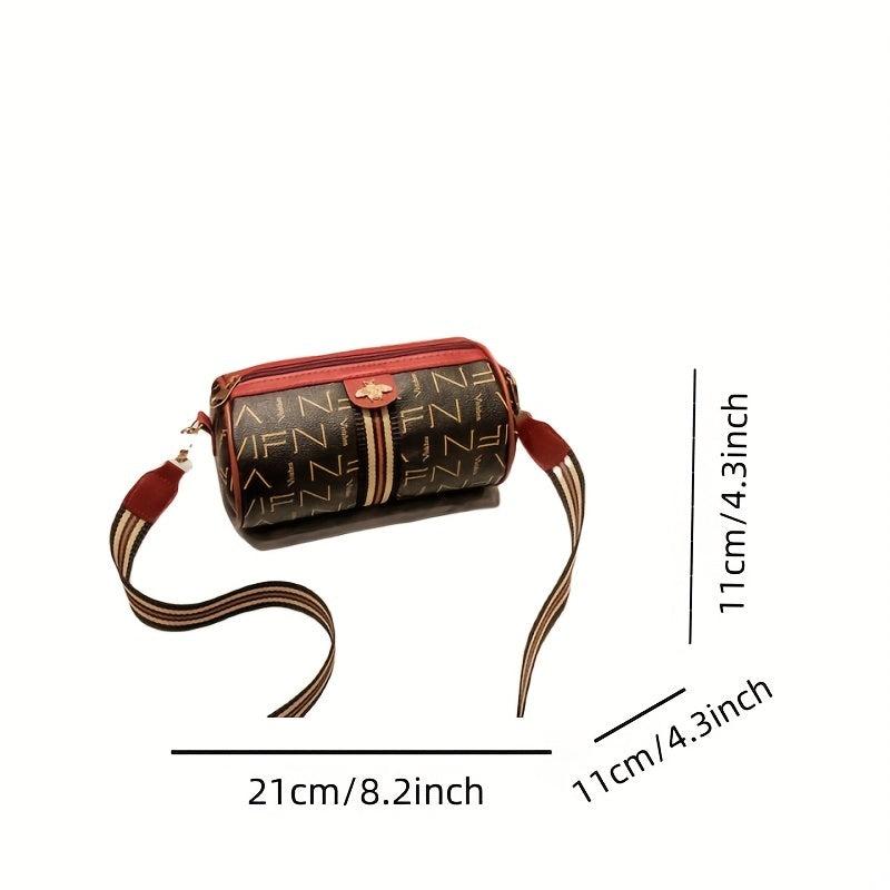 Vintage Print Cylinder Bag PU Leather Crossbody Women's Shoulder Handbag