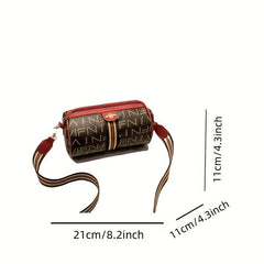 Vintage Print Cylinder Bag PU Leather Crossbody Women's Shoulder Handbag