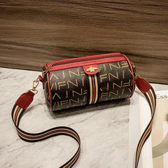Vintage Print Cylinder Bag PU Leather Crossbody Women's Shoulder Handbag