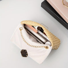 Straw Square Bag Beach Flap Purse Women Chain Crossbody Bag