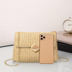 Straw Square Bag Beach Flap Purse Women Chain Crossbody Bag