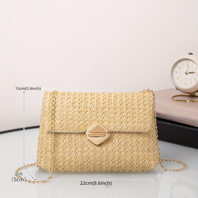 Straw Square Bag Beach Flap Purse Women Chain Crossbody Bag