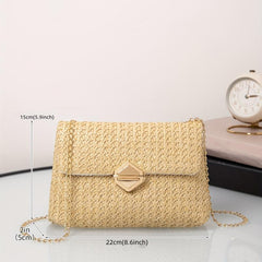 Straw Square Bag Beach Flap Purse Women Chain Crossbody Bag