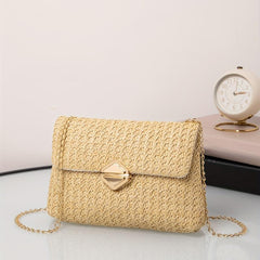 Straw Square Bag Beach Flap Purse Women Chain Crossbody Bag