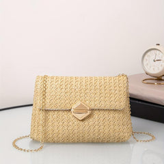 Straw Square Bag Beach Flap Purse Women Chain Crossbody Bag