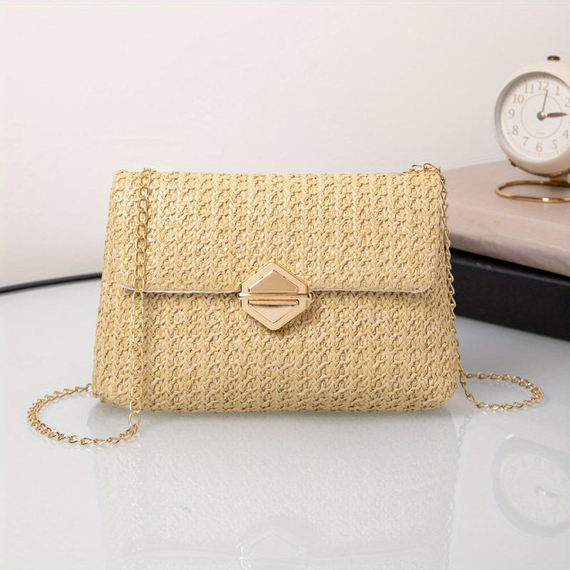 Straw Square Bag Beach Flap Purse Women Chain Crossbody Bag