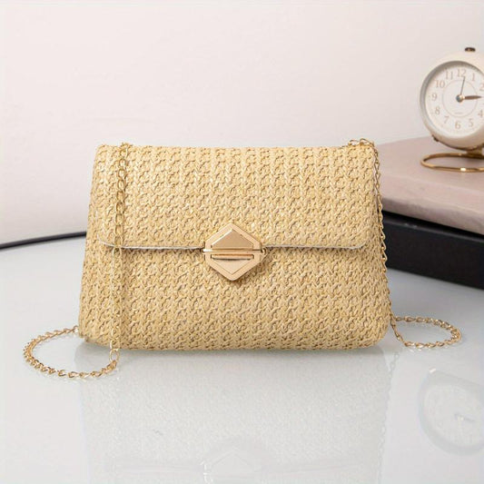 Straw Square Bag Beach Flap Purse Women Chain Crossbody Bag