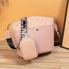 Argyle Quilted Bucket Bag Set Crossbody Bag With Coin Purse Women's Shoulder Bag
