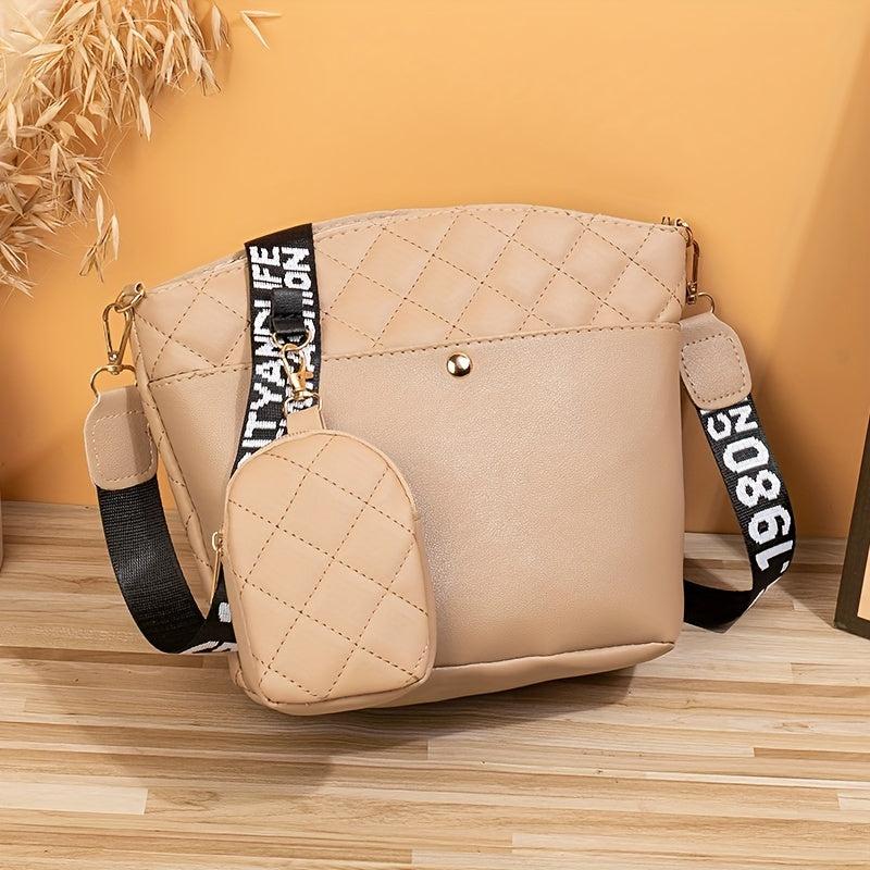 Argyle Quilted Bucket Bag Set Crossbody Bag With Coin Purse Women's Shoulder Bag