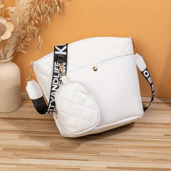 Argyle Quilted Bucket Bag Set Crossbody Bag With Coin Purse Women's Shoulder Bag