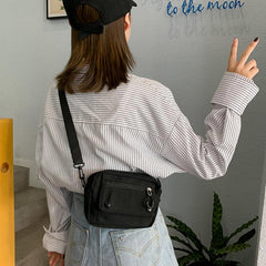 Canvas Crossbody Bag with Buckle Decor Flap Purse