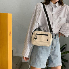Canvas Crossbody Bag with Buckle Decor Flap Purse