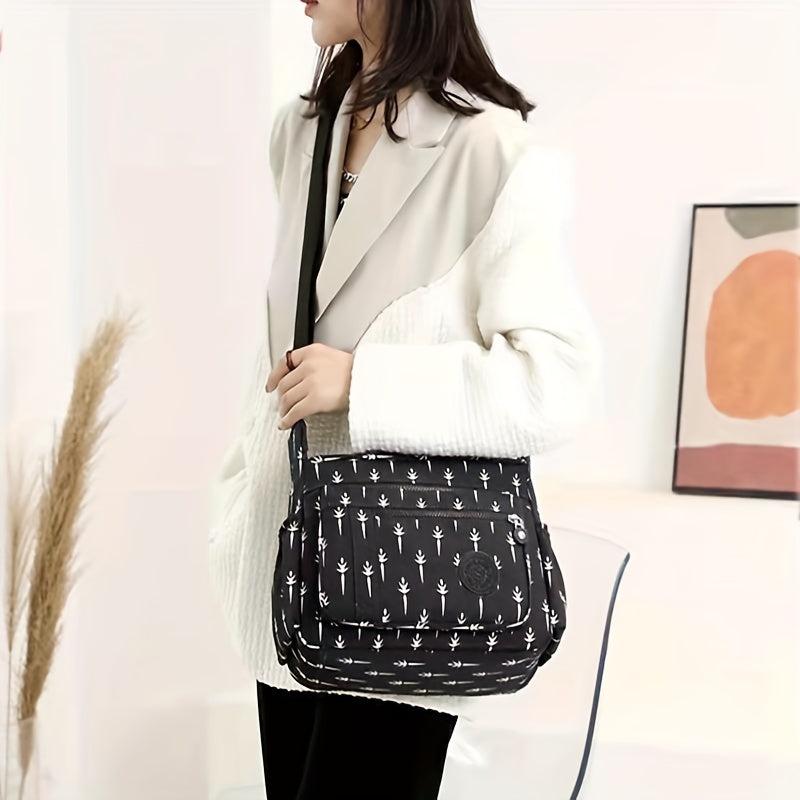 Graphic Print Nylon Crossbody Bag Large Capacity Pocket Purse