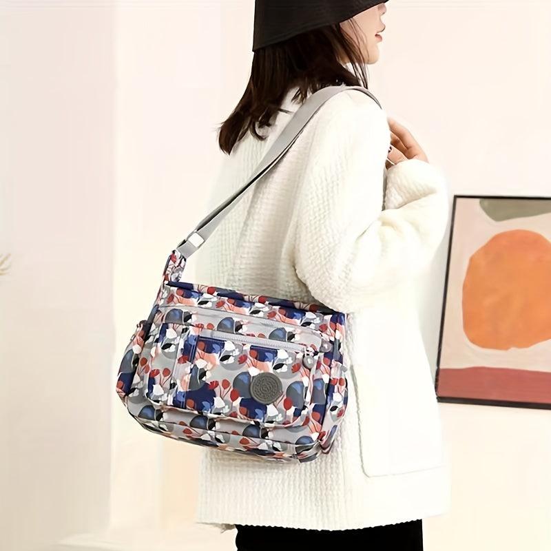 Graphic Print Nylon Crossbody Bag Large Capacity Pocket Purse