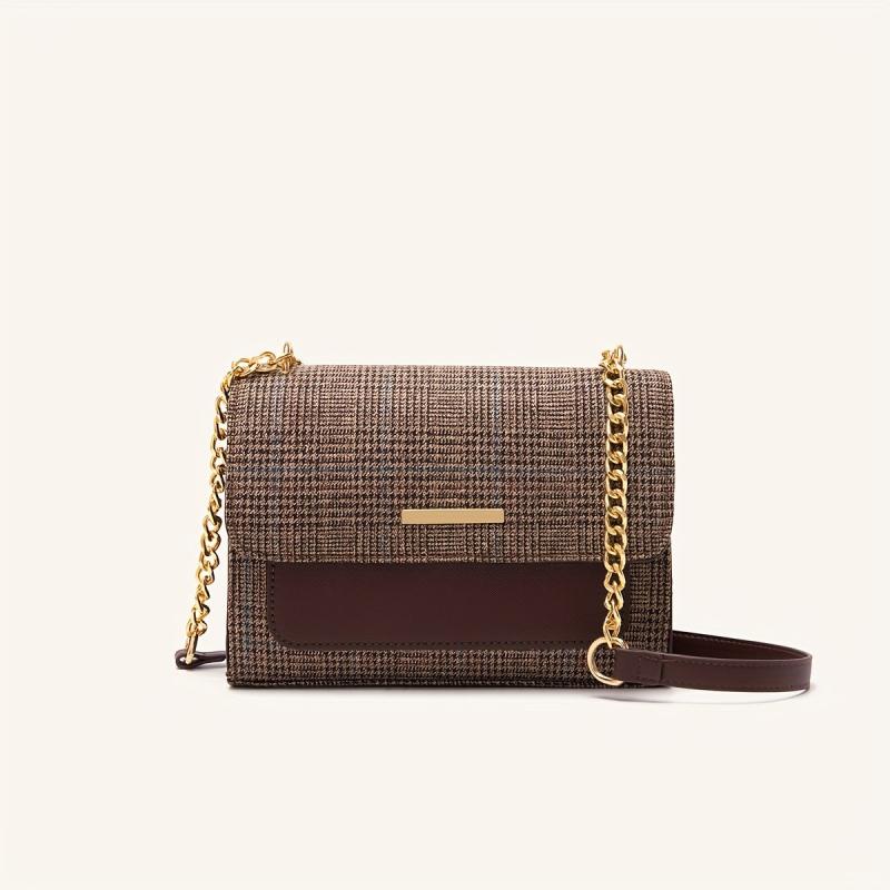 Vintage Houndstooth Crossbody Bag Women's Chain Shoulder Bag