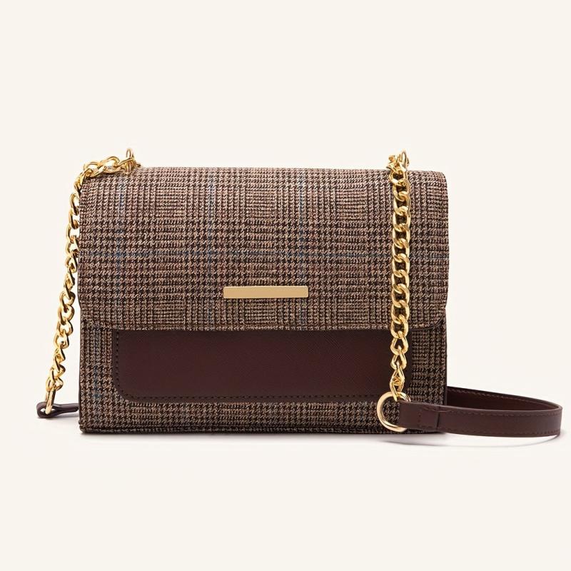 Vintage Houndstooth Crossbody Bag Women's Chain Shoulder Bag