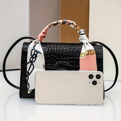 Minimalist Crocodile Embossed Square Bag Solid Satchel Bag