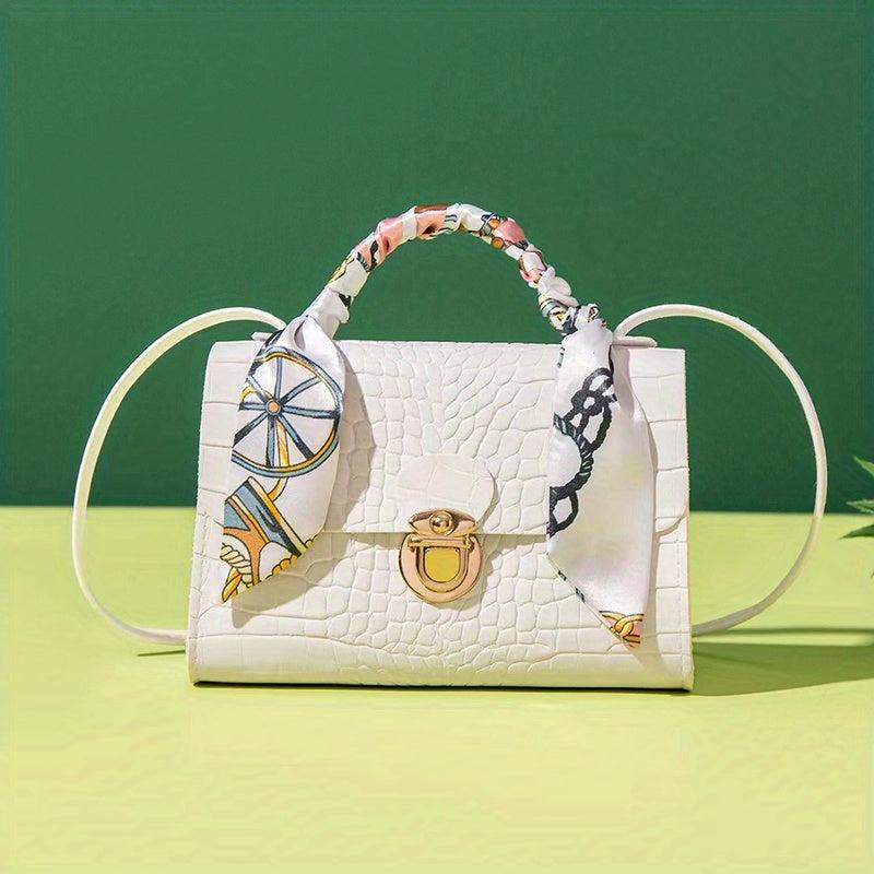 Minimalist Crocodile Embossed Square Bag Solid Satchel Bag