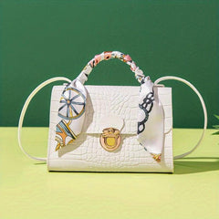 Minimalist Crocodile Embossed Square Bag Solid Satchel Bag