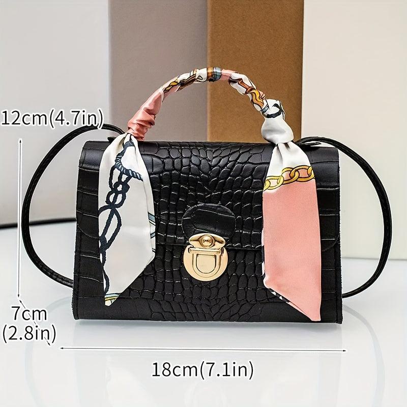 Minimalist Crocodile Embossed Square Bag Solid Satchel Bag