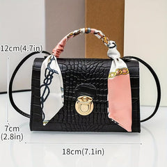 Minimalist Crocodile Embossed Square Bag Solid Satchel Bag