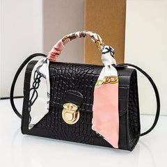 Minimalist Crocodile Embossed Square Bag Solid Satchel Bag