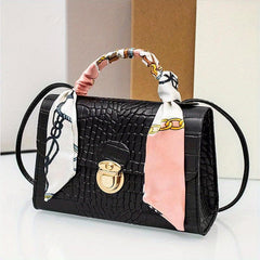 Minimalist Crocodile Embossed Square Bag Solid Satchel Bag