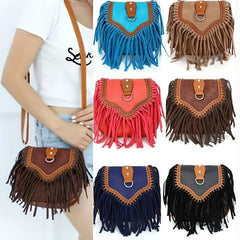 Boho Tassel Crossbody Bag Suede Fringe Shoulder Purse
