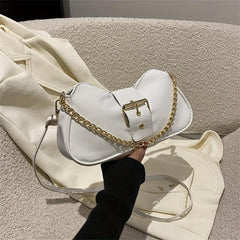 Y2K Chain Crossbody Bag PU Leather Shoulder Bag Women's Buckle Decor Handbag