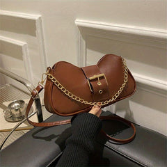 Y2K Chain Crossbody Bag PU Leather Shoulder Bag Women's Buckle Decor Handbag
