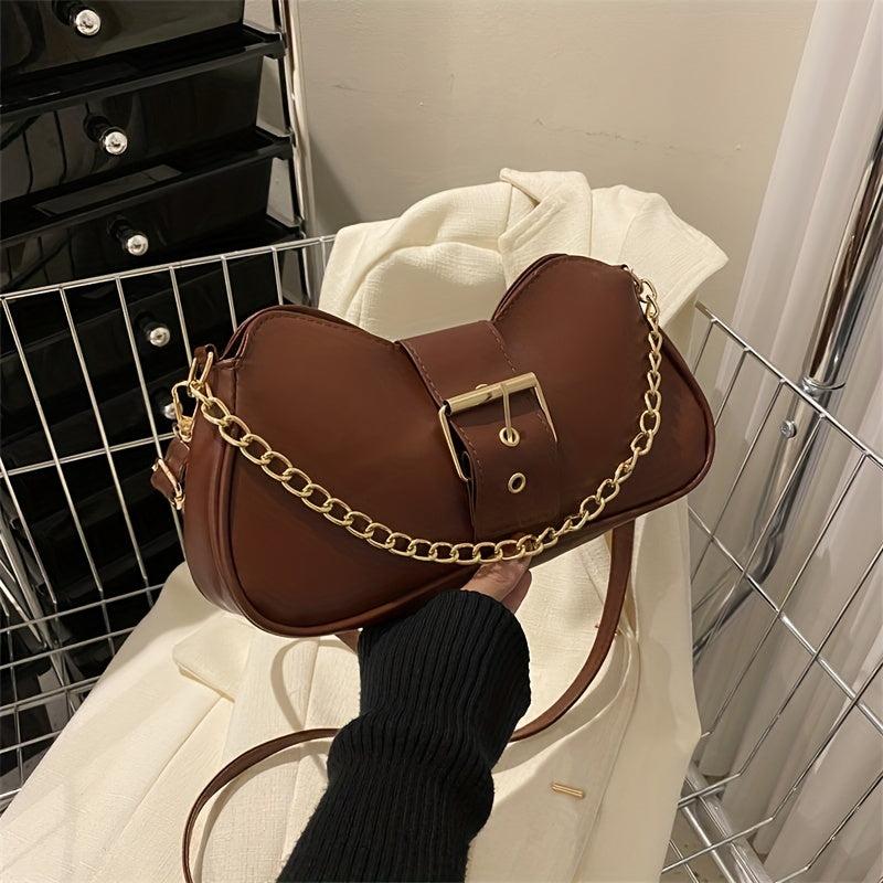 Y2K Chain Crossbody Bag PU Leather Shoulder Bag Women's Buckle Decor Handbag