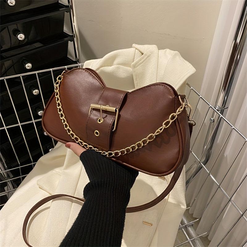 Y2K Chain Crossbody Bag PU Leather Shoulder Bag Women's Buckle Decor Handbag