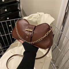Y2K Chain Crossbody Bag PU Leather Shoulder Bag Women's Buckle Decor Handbag