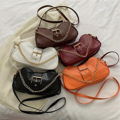 Y2K Chain Crossbody Bag PU Leather Shoulder Bag Women's Buckle Decor Handbag