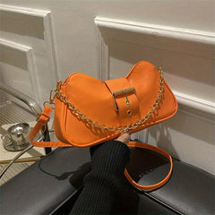 Y2K Chain Crossbody Bag PU Leather Shoulder Bag Women's Buckle Decor Handbag
