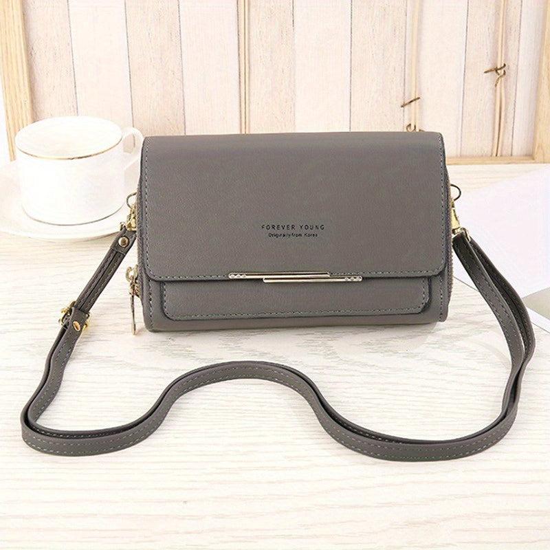 Solid Shoulder Square Bag Coin Purse With Strap