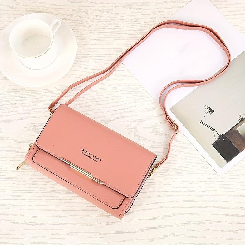 Solid Shoulder Square Bag Coin Purse With Strap