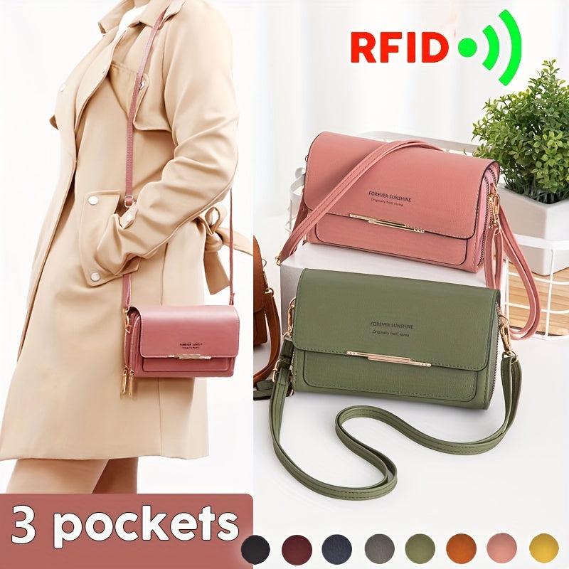 Solid Shoulder Square Bag Coin Purse With Strap