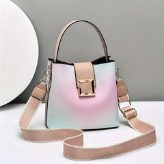 Ombre Bucket Handbag Crossbody Bag Wide Strap Shoulder Purse