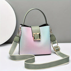 Ombre Bucket Handbag Crossbody Bag Wide Strap Shoulder Purse