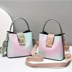 Ombre Bucket Handbag Crossbody Bag Wide Strap Shoulder Purse