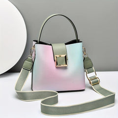 Ombre Bucket Handbag Crossbody Bag Wide Strap Shoulder Purse