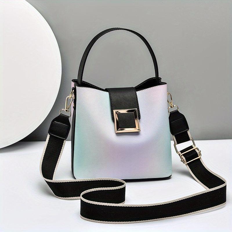 Ombre Bucket Handbag Crossbody Bag Wide Strap Shoulder Purse